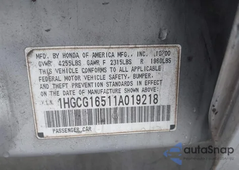 2001 Honda Accord 3.0 Ex z USA, uszkodzony, nr VIN 1HGCG16511A019218